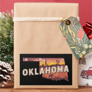 Vintage Oklahoma illustrierte Staatsreisekarte Rechteckiger Aufkleber