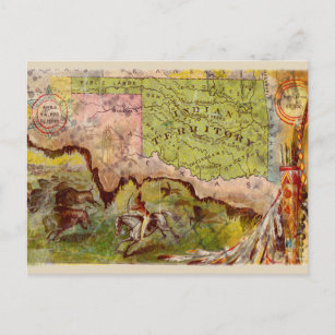 Vintage Oklahoma Pictorial Indian Territory Map Postkarte