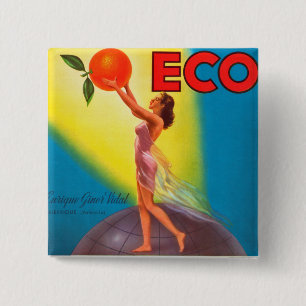 Vintage-Öko-Orangenetikett Button