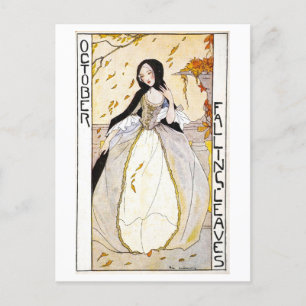 Vintage Oktober Fallende Blätter Postkarte