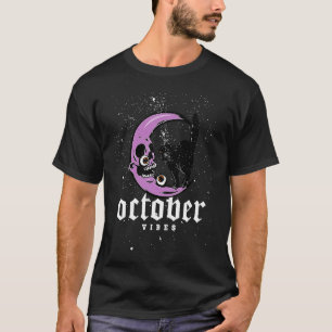 Vintage Oktober Stimmung Schwarze Katze Mond Hallo T-Shirt