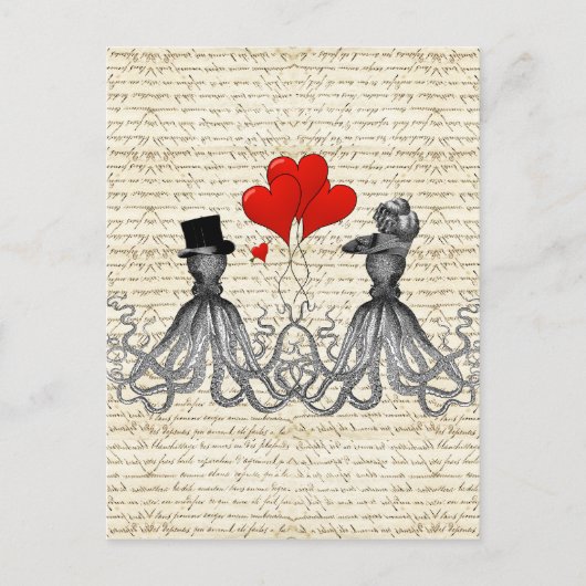 Vintage Oktopie und Herz Postkarte (Vorderseite)
