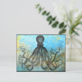 Vintage Oktopus Collage Postkarte (Stehend Vorderseite)