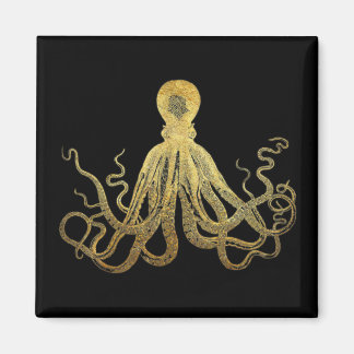 Vintage-Oktopus Gold-Schwarze Tinte Küsten-Nautik Magnet
