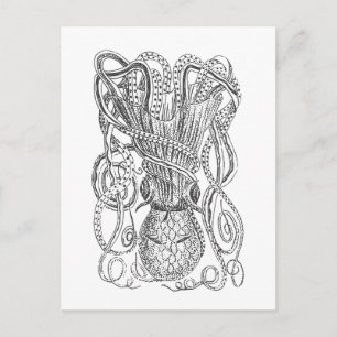 Vintage-Oktopus-Illustration in Schwarz-Weiß Postkarte