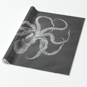 Vintage-Oktopus-Kreidetafel-Hintergrundvorlage Geschenkpapier