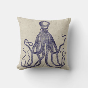 Vintage-Oktopus-Meeresbiologie-Illustration Kissen