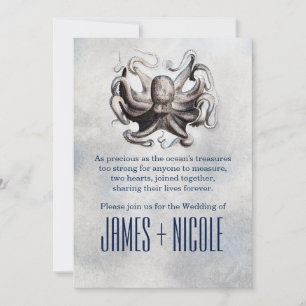Vintage-Oktopus-Meersalz-Strand-Hochzeitseinladung Einladung
