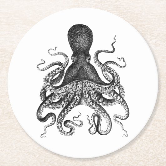 Vintage Oktopus Runder Pappuntersetzer (Vorderseite)