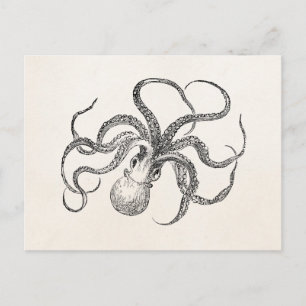Vintage-Oktopus-Schablone auf Antikpapier Postkarte