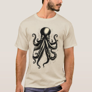 Vintage-Oktopus Seltsame Tentakel Tintenillustrati T-Shirt