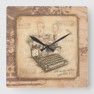 Vintage Old Fashion Art. Geschenk für Autor / Schr Quadratische Wanduhr