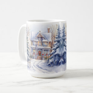 Vintage-Old-Fashioned-Haus-Weihnachts-Szene-Tasse Kaffeetasse