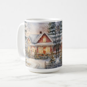 Vintage-Old-Fashioned-Haus-Weihnachtsszene-Tasse Kaffeetasse