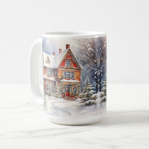 Vintage-Old-Fashioned-Haus-Weihnachtsszene-Tasse Kaffeetasse