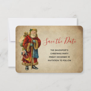 Vintage Old-Fashioned Santa Claus Weihnachten Save The Date