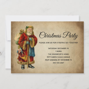 Vintage Old-Fashioned Santa Claus Weihnachtsfeier Einladung