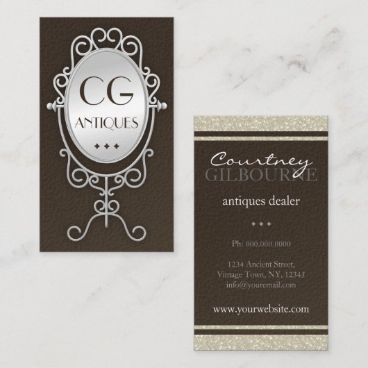 Vintage Old Mirror Antique Dealer Visitenkarten Visitenkarte (Vorne/Hinten)