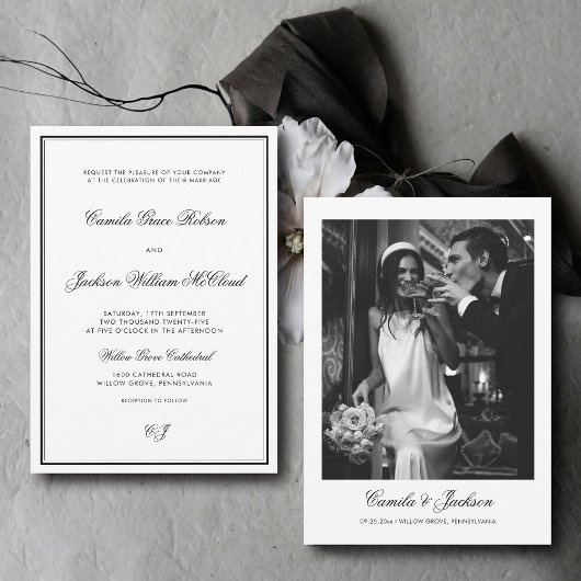 Vintage Old Money Black and White Wedding Einladung