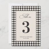 Vintage Old Money Checkered Wedding Table Number Einladung (Vorderseite)