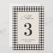 Vintage Old Money Checkered Wedding Table Number Einladung (Rückseite)