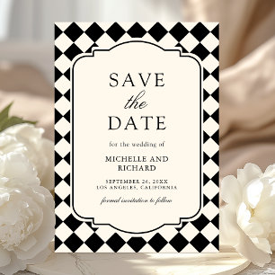 Vintage-Old-Money-Elfenbein-Schwarz-Karoriertes-Ho Save The Date