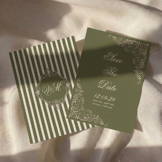 Vintage Old Money Oliven Grün Chic Hochzeit Save The Date
