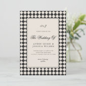 Vintage Old Money Preppy Checkered Photo Wedding Einladung (Stehend Vorderseite)