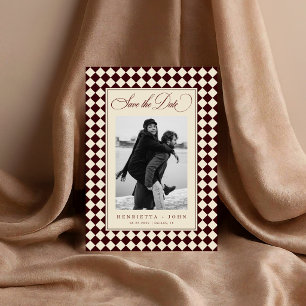 Vintage Old Money Preppy Karo 2 Foto Hochzeit Save The Date