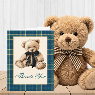 Vintage Old Money Teddy-Bär-Baby-Party Dankeschön Dankeskarte