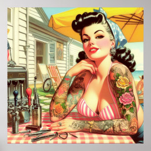 Vintage Old School Pin-up-Dame Poster