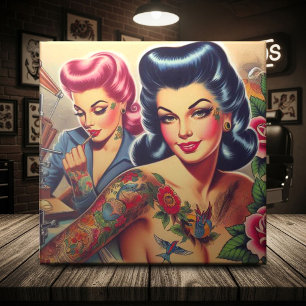 Vintage Old School Tattoo Frauen Fliese
