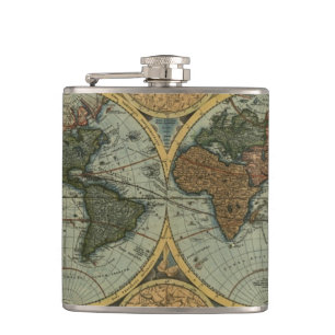 Vintage Old World Karte Geschichte-Fan Flachmann