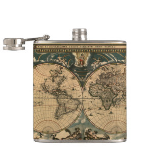 Vintage Old World Karte Historienliebhaber Design Flachmann
