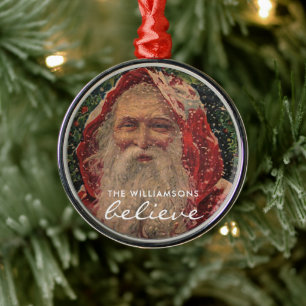 Vintage Old World Weihnachtsmann GLAUBT Familienna Ornament Aus Metall