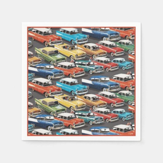 Vintage-Oldtimer-Automobile-Muster-Servietten Serviette (Vorderseite)