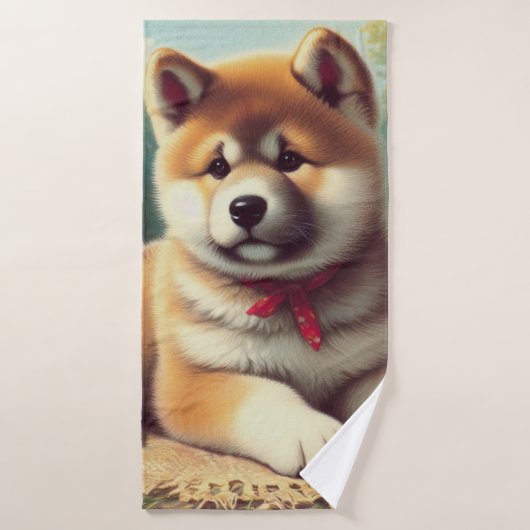 Vintage Ölgemälde Akita Badehandtuch (Badehandtuch)