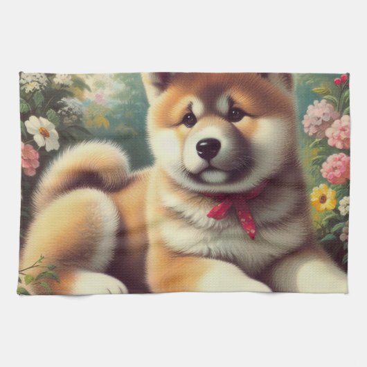 Vintage Ölgemälde Akita Geschirrtuch (Horizontal)