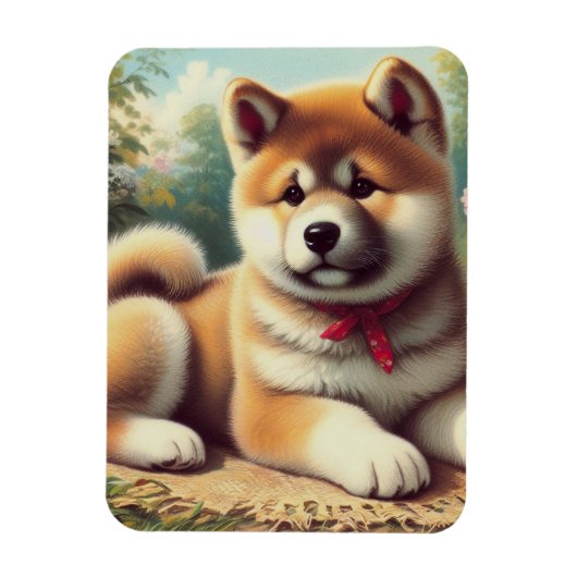 Vintage Ölgemälde Akita Magnet (Vertikal)