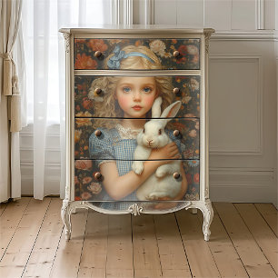 Vintage-Ölgemälde Alice Weiße Kaninchen Porträt Seidenpapier