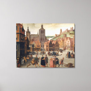 Vintage Ölgemälde auf dem Markt Leinwanddruck