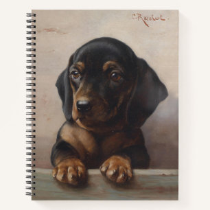 Vintage-Ölgemälde eines Wiener-Dog-Welpen-Porträts Notizblock