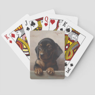 Vintage-Ölgemälde eines Wiener-Dog-Welpen-Porträts Spielkarten