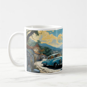 Vintage Ölgemälde von Stadt und Strand Kaffeetasse