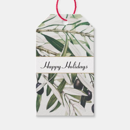 Vintage Olive Branch Happy Holidays Geschenkanhänger (Vorderseite)