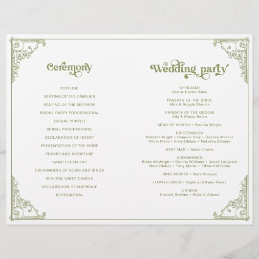 Vintage Olive Green Antique Frame Hochzeitsprogram (Rückseite)