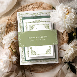 Vintage Olive Green Antique Frame Wedding Einladungsbanderole