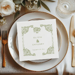 Vintage Olive Green Antique Frame Wedding Serviette