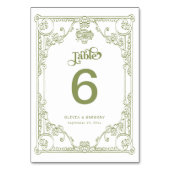 Vintage Olive Green Antique Frame Wedding Tischnummer (Vorderseite)