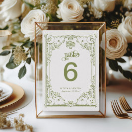 Vintage Olive Green Antique Frame Wedding Tischnummer